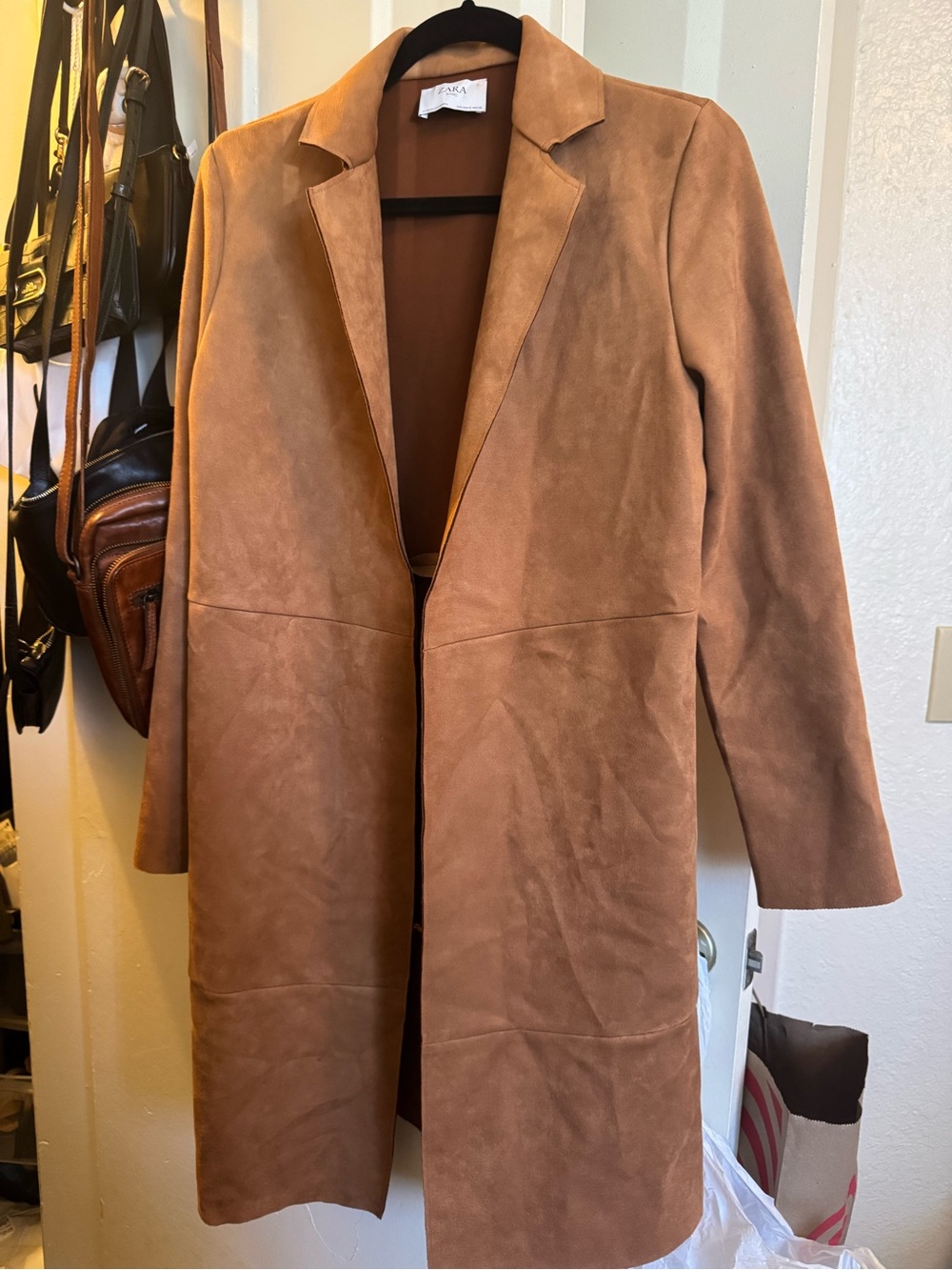 Zara Suede-Effect Trench Coat in Tan Brown